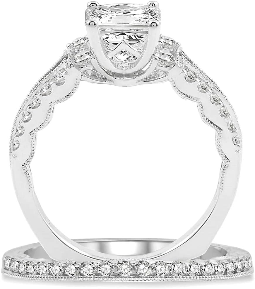 Molioaki Princess Cut Bridal Set Moissanite Engagement Wedding Rings for women 10K 14k 18K gold ring 4 Style 925 Sterling Silver Moissanite rings, Size 3-14