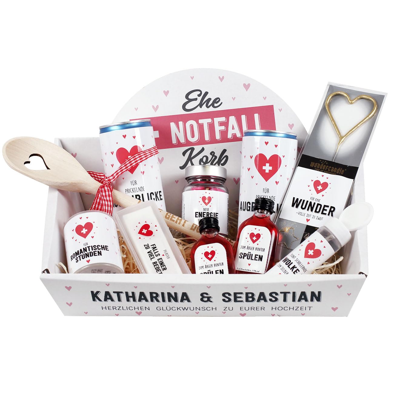 Lustiges Hochzeitsgeschenk personalisiert Ehe Notfall Korb mit 2 Zeilen Wunschtext bedruckt Hochzeitsgeschenke für Brautpaar witziges Geschenk Hochzeit