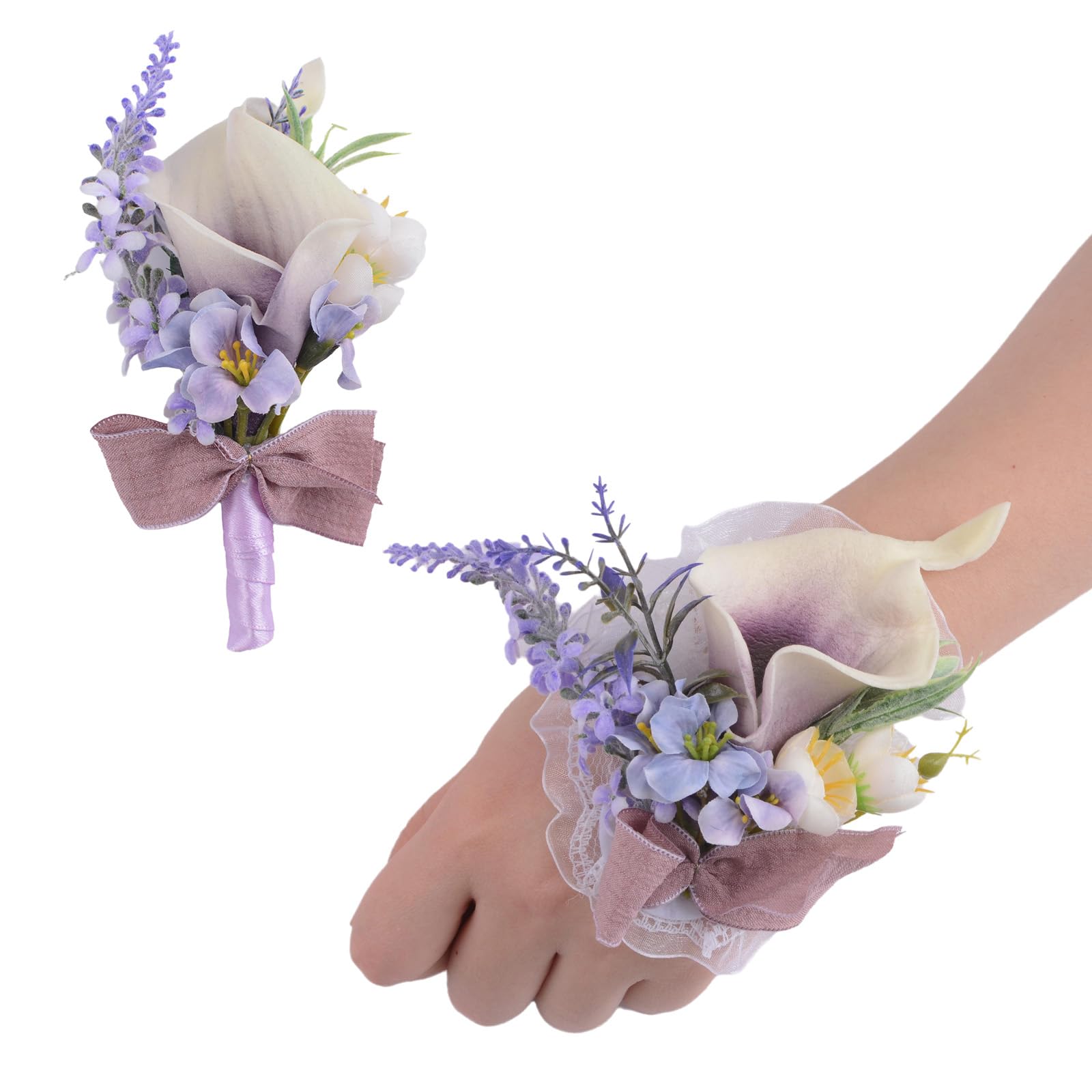 SUNMME Fiori da Ballo, Fiore da Polso, Bouquet da Sposa, 2 Pezzi di Rose di Seta Artificiali Corpetto Braccialetto da Damigella d'Onore Fiori da Sposa Polso Braccialetto Fiore Corpetto per Matrimoni