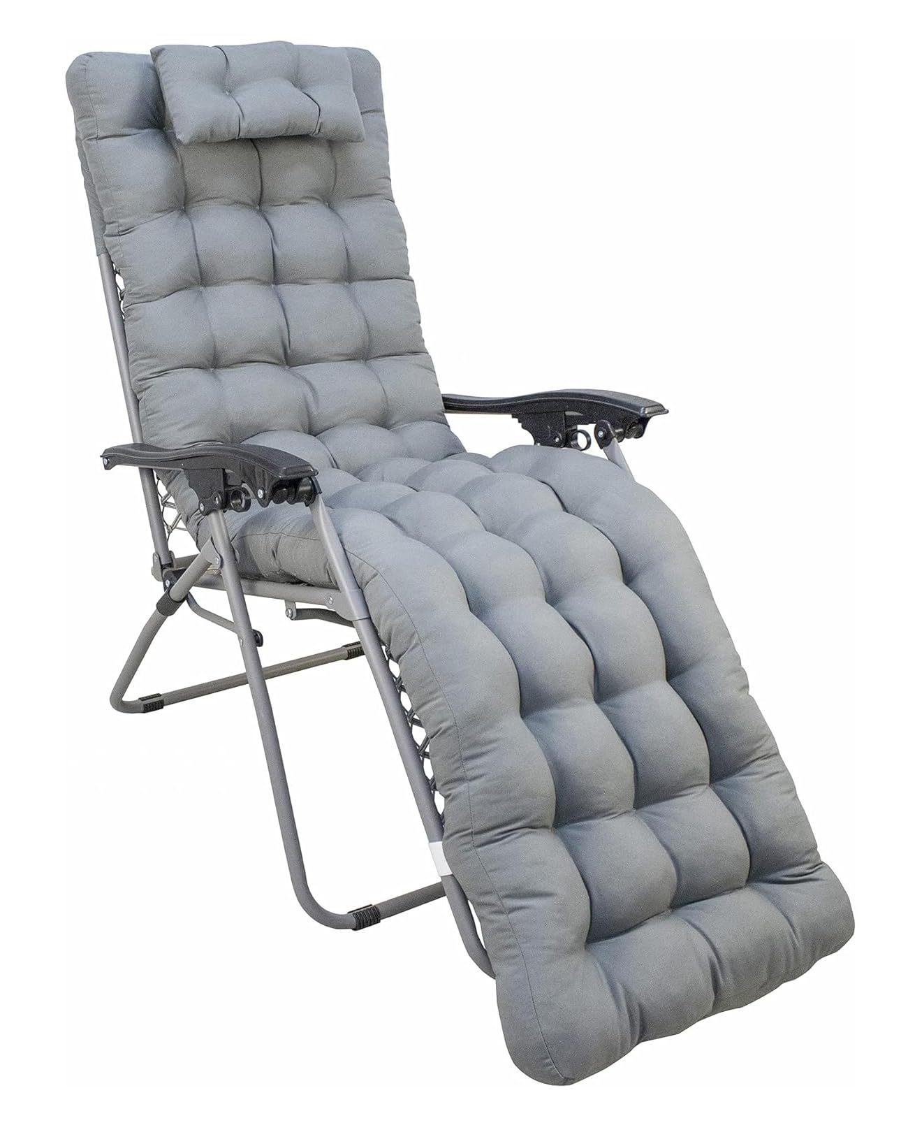 VIGIVISION Cojín Tumbona Reclinable con Almohada Reposacabeza, Cojines para Silla de Jardin, Cojines de tumbonas (Gris, 180X55CM)