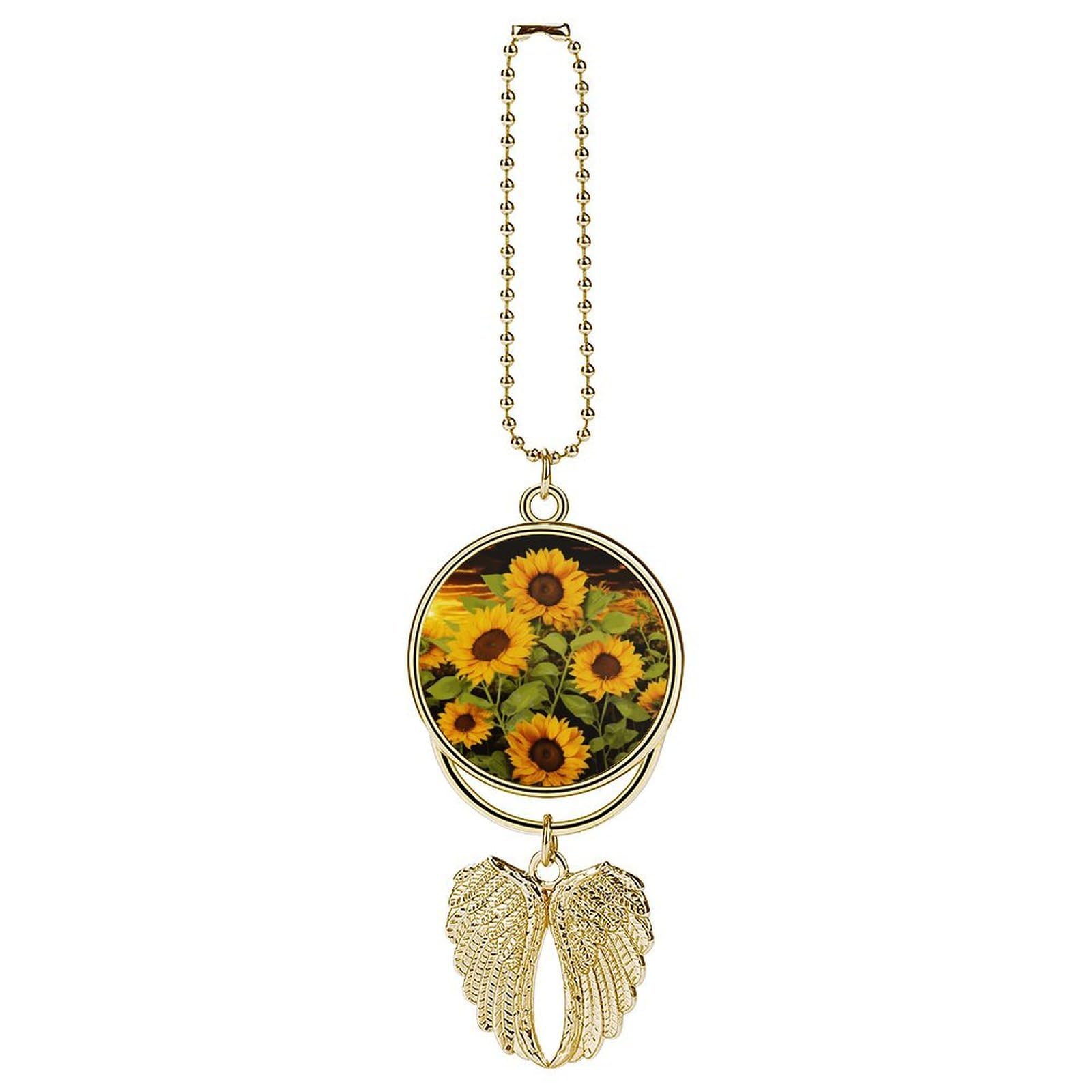 Sun Flower Car Pendant Hanging Swing Auto Rear View Mirror Hanging Car Rear View Mirror Charm Truck Hanger Ornament Charm for Car Rear View Mirrors Accessories