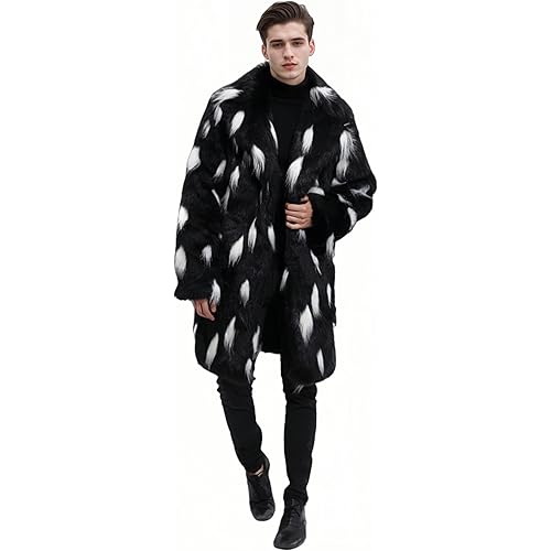 UMREN Men's Luxury Faux Fur Coat Jacket Winter Warm Long Coats Overwear Outwear