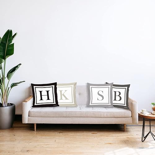 Miniatura 3 de Funda de almohada con letra del alfabeto inglés, monograma, inicial, color negro, funda de cojín decorativa para sofá y cama, 18 x 18 pulgadas