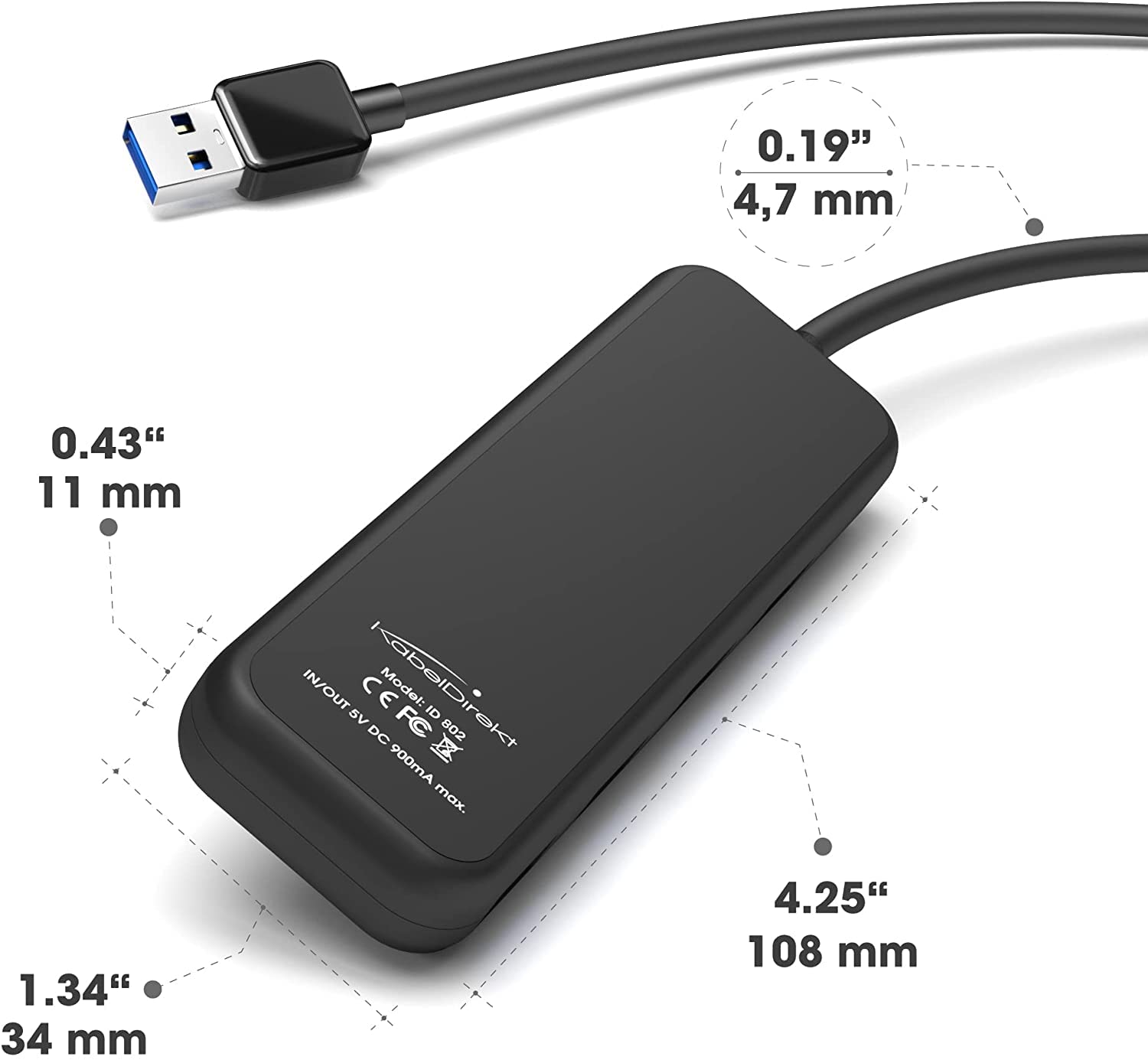 KabelDirekt Hub a 4 porte USB-3.0 (design slim, Plug & Play su PC/portatile/Mac, 4 porte USB-A/1 connettore USB-A, per connessioni USB, Speed/5 Gbit/s, nero) (Confezione da 5)