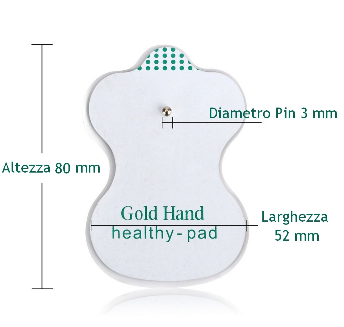 Gold Hand Elettrodi per Elettrostimolatore Tens Ems Clip, Auto-adesive, Riutilizzabili, 5cm x 8cm Gel Ipoallergenico. Idrogel di Alta Qualità (24 Elettrodi)