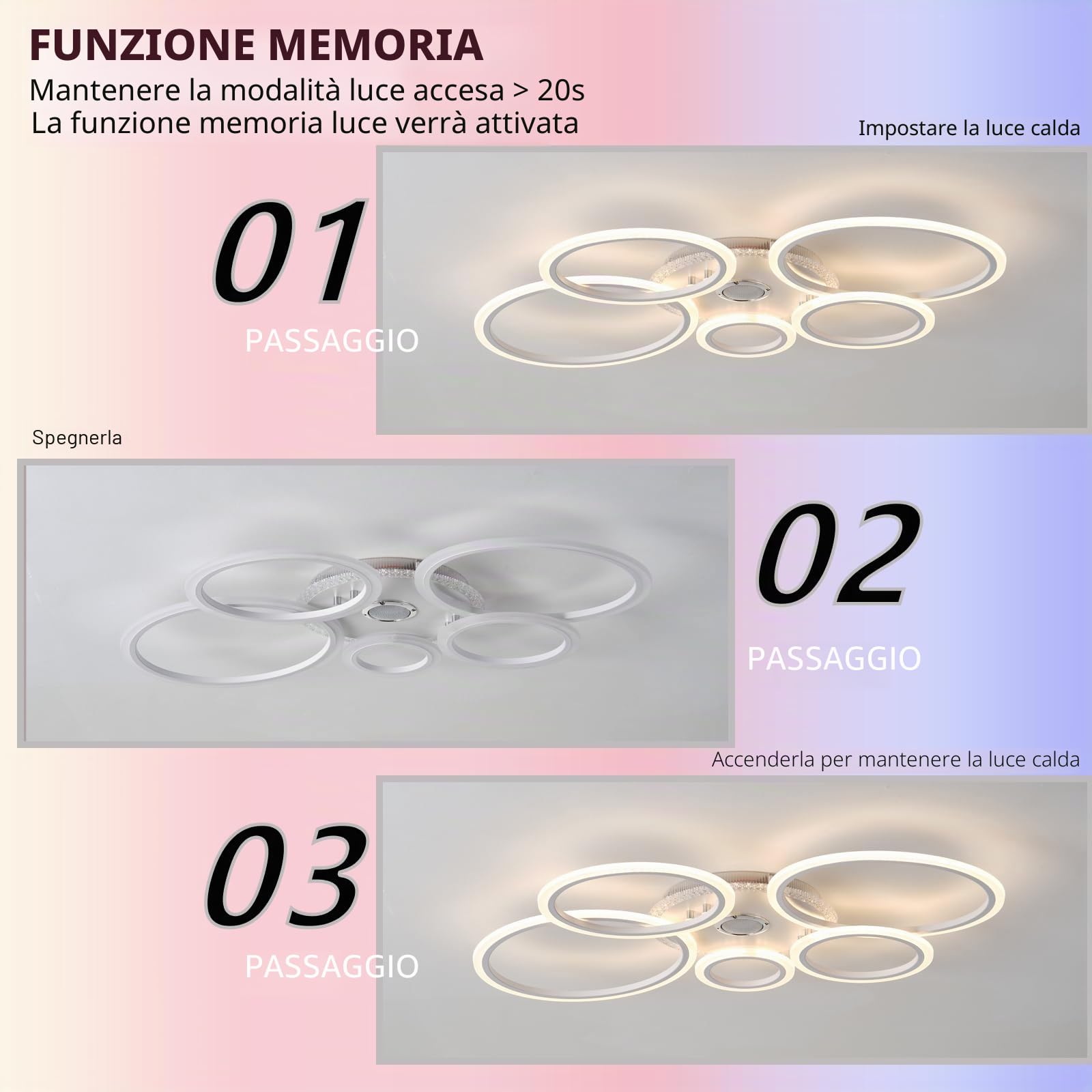Lampadario Altoparlante Bluetooth RGB Lampadari Circular Design con Telecomando Timer Dimmerabile Plafoniera con Luce Notturna e Funzione di Memoria per la Camera da Letto, Bianco