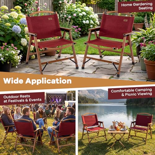 GIANTEX Silla Plegable para Camping, Silla Ligera al Aire Libre con Tela Transpirable y Estructura Sólida de Bambú, Silla Portátil de Respaldo Bajo para Jardín, Soporta 330 Libras miniatura 7