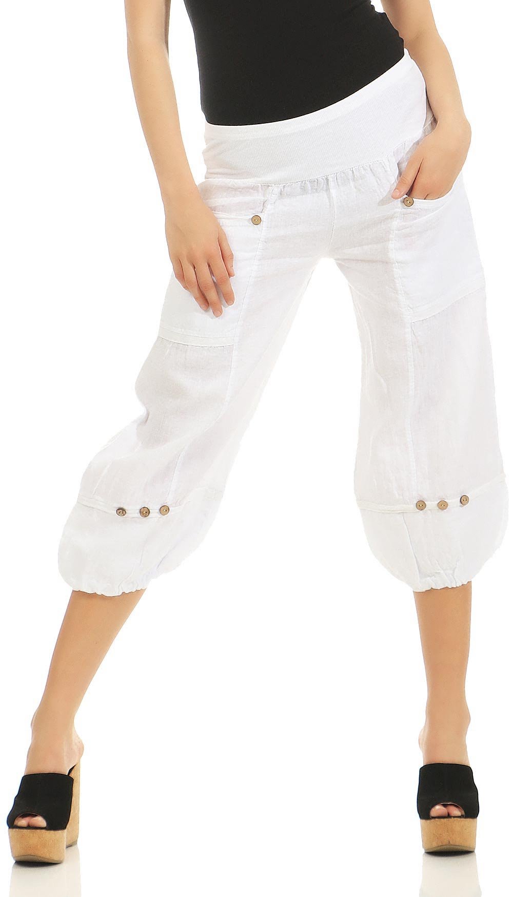 Malito Damen Hose aus Leinen - Stoffhose in Uni Farben - Freizeithose für den Strand - Chino - Capri Hose 1575