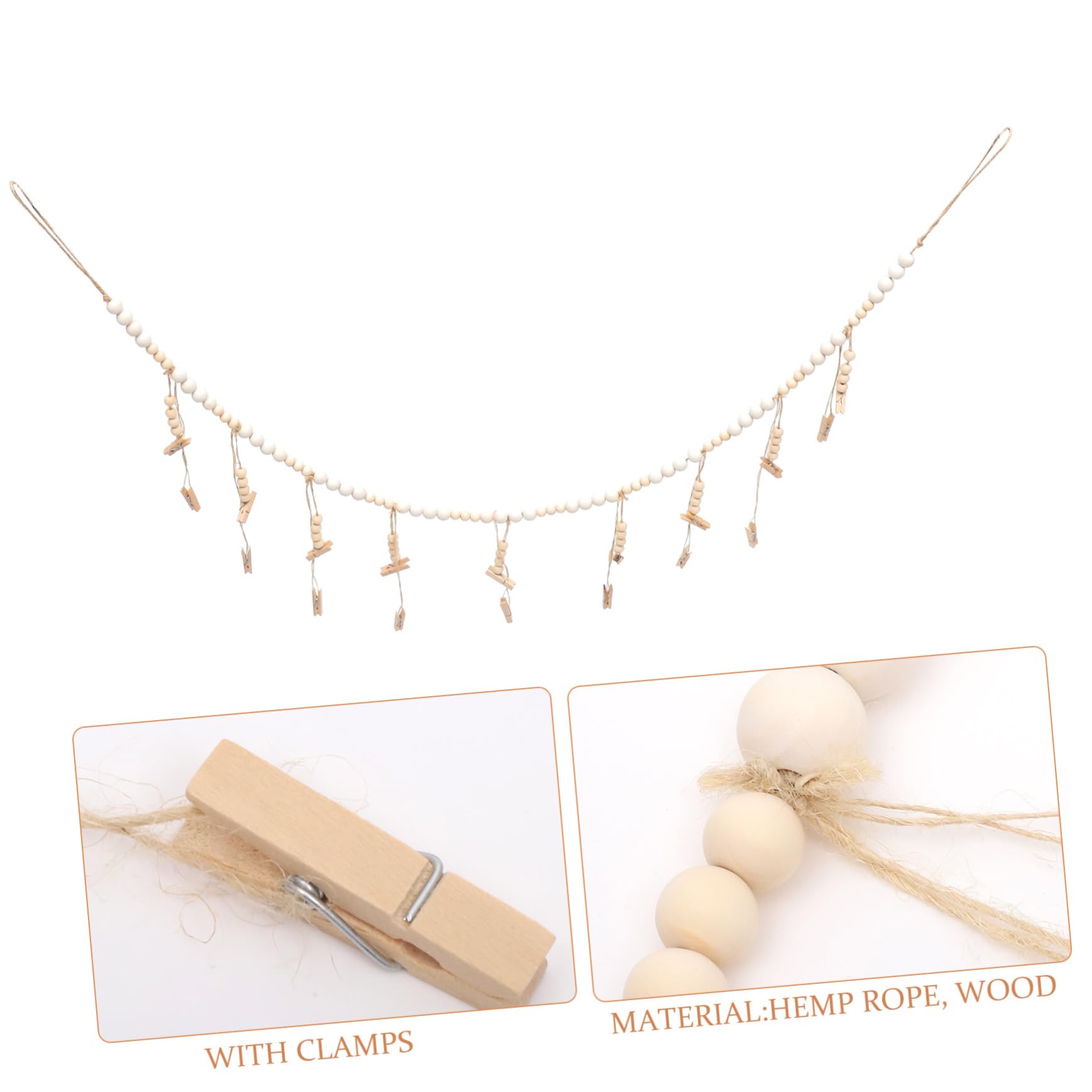 DECHOUS 5stücke Wall Hanging Wooden Bead Garland Mit Clips Für Dekorative Fotoaufhängung Für Kinderzimmer Und Lange Holzperlen-fotohalterung