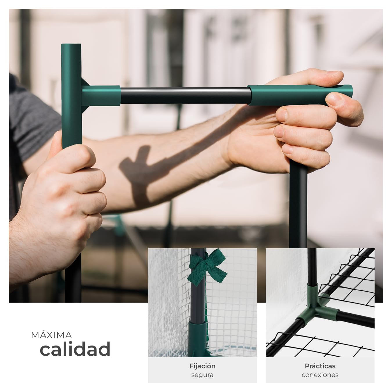 tectake® Invernadero Exterior con 4 Baldas Metálicas de Rejilla, Cubierta de PE contra UVA, Invernadero Terraza 186x120x190cm, Caseta Jardin Exterior con Cuerdas Tensoras y Piquetas, Fácil Montaje