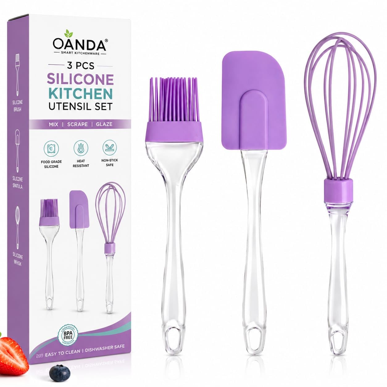 3 PCS Silicone Kitchen Utensil Set | Spatula, Oil Brush & Whisk | Heat Resistant | Non-Stick Cooking, Baking & Mixing Tools with Transparent Handle.-image-17