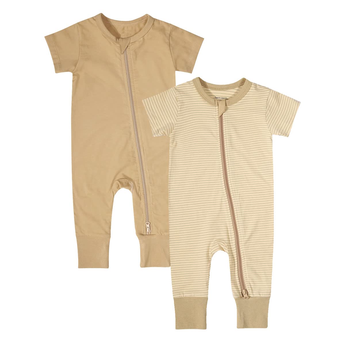 Teach Leanbh Baby Boys Girls 2-Pack Romper Jumpsuits Cotton 2 Way Zipper Short Sleeve Footless Sleep and Play 3-24 Months