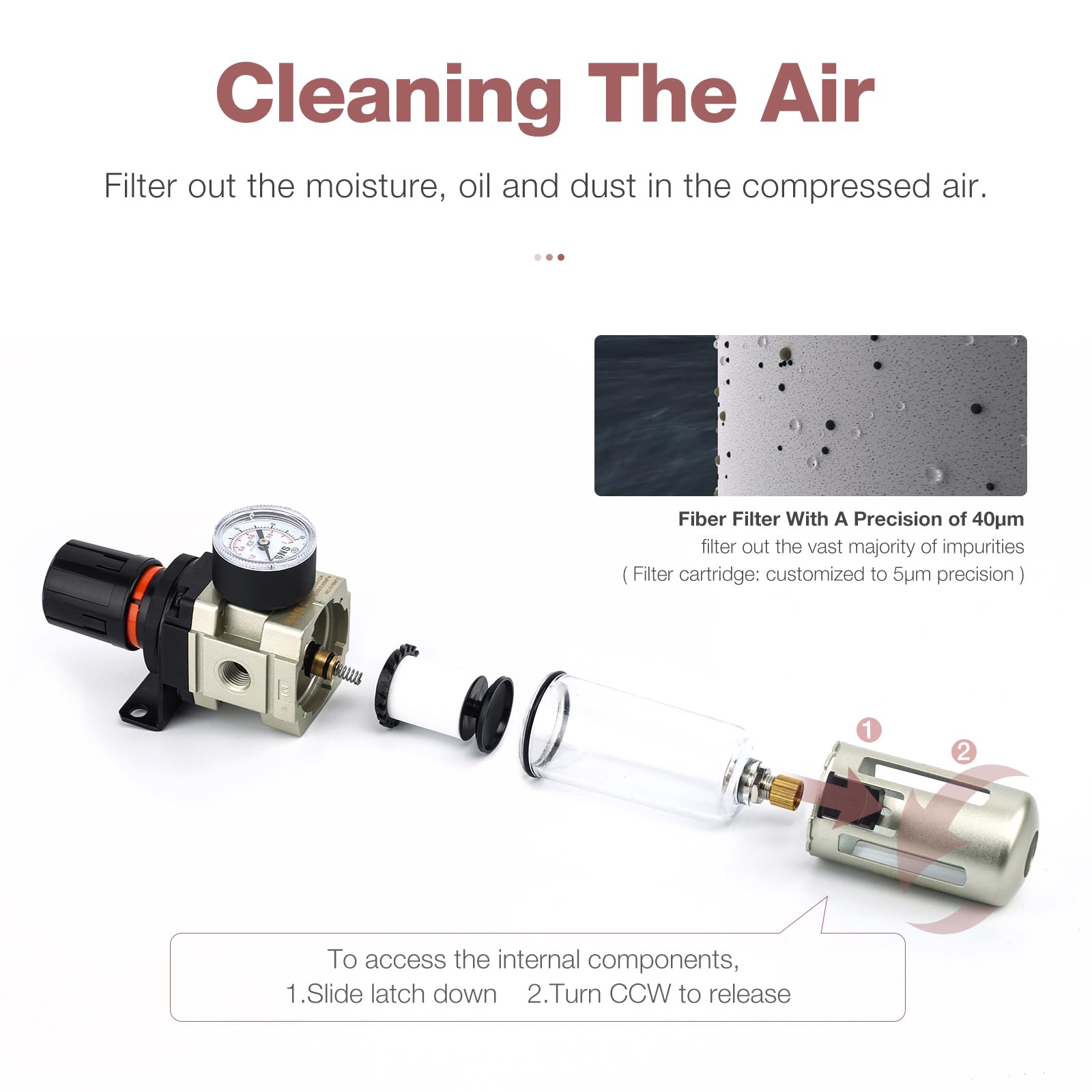 SNS Compressed Air Filter Regulator Piggyback Combo 3/8''NPT- Poly Bowl with Metal Guard, Semi-auto Drain, Bracket, Gauge AW3000-N03A — Amazon image 4