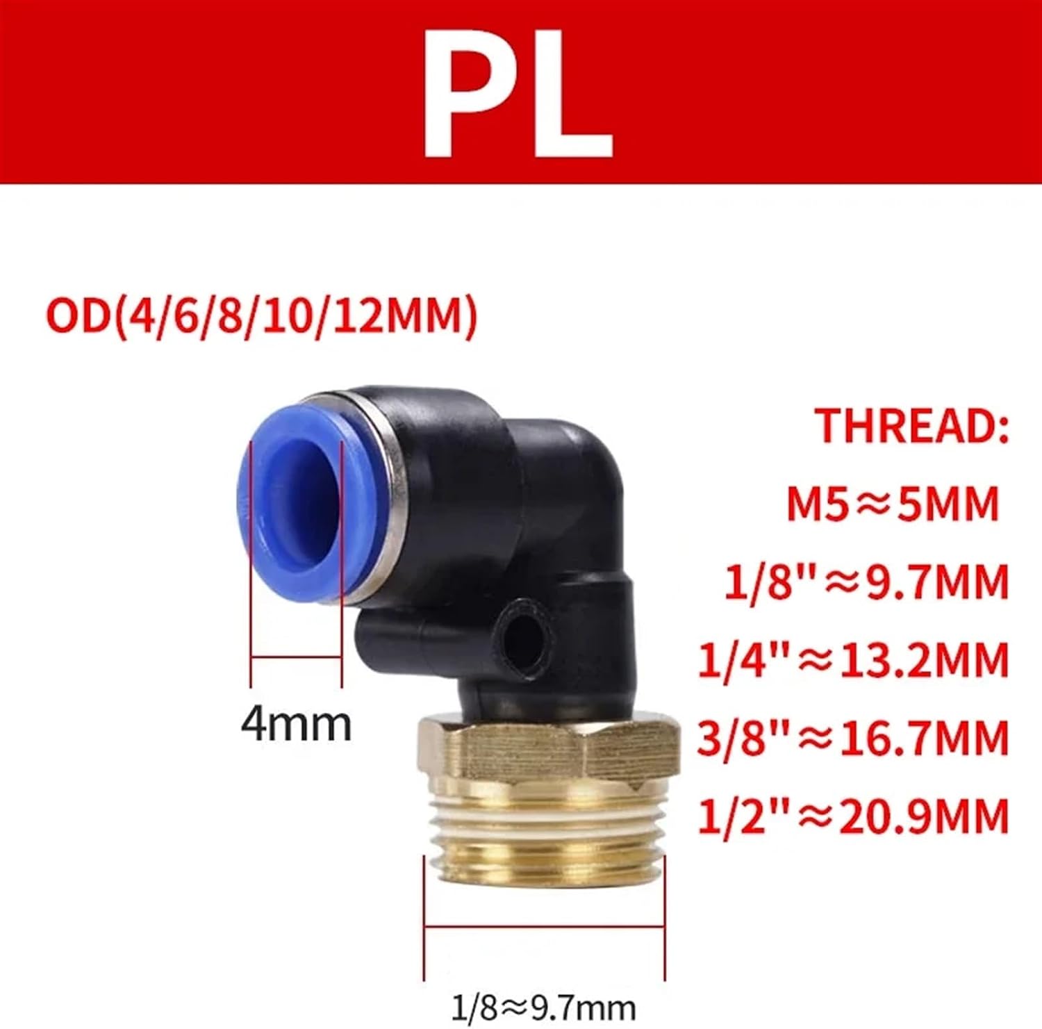 20/50Pcs Pneumatic Air Connector Fitting PC/PCF/SL/PB/PL 6 8 10 12 Thread 1/8 1/4" 3/4" 1/2" Hose Fittings Pipe Quick Connector(D10mm-1I4,PCF (50PCS))