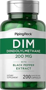 Piping Rock DIM Supplement | 200 mg | 200 Capsules | Diindolylmethane with Black Pepper Extract | Non-GMO & Gluten Free Formula