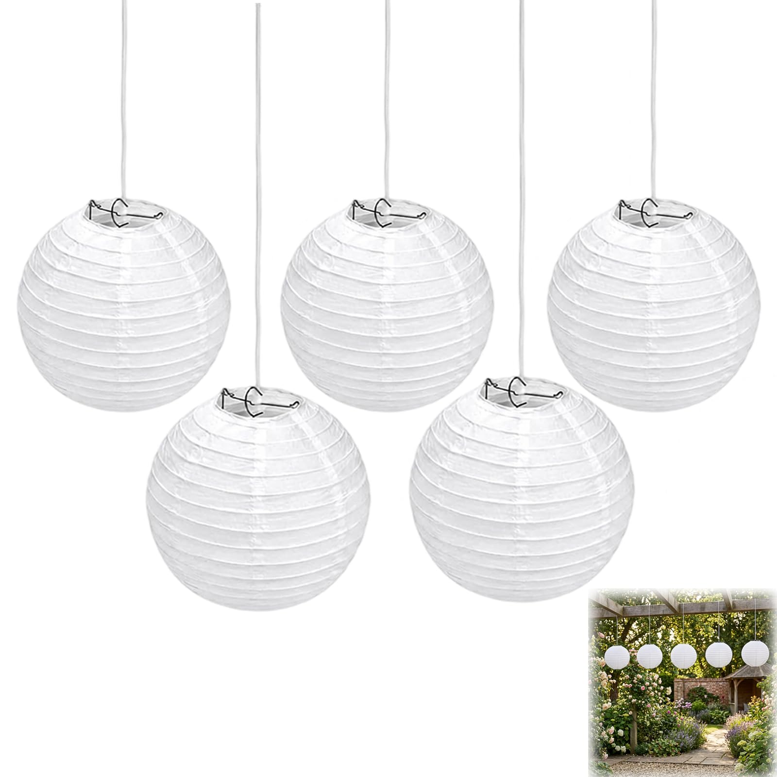 Paper Lampshade, Five White Paper Lampshades for Ceiling Lights, Paper Light Shades Ceiling for Home Decor and Event Lighting, 30 cm Diameter Paper Lampshades Set