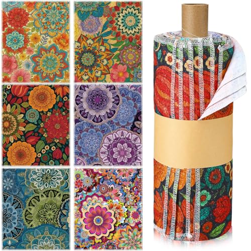 Image of Redbaker 36 Pcs Reusable Paper Towels Rolls Towels Bulk Kitchen Washable Paperless Cloth Cotton Hand Napkins with Cardboard Reusable Napkins for Kitchen Bathroom (Boho Floral Style)