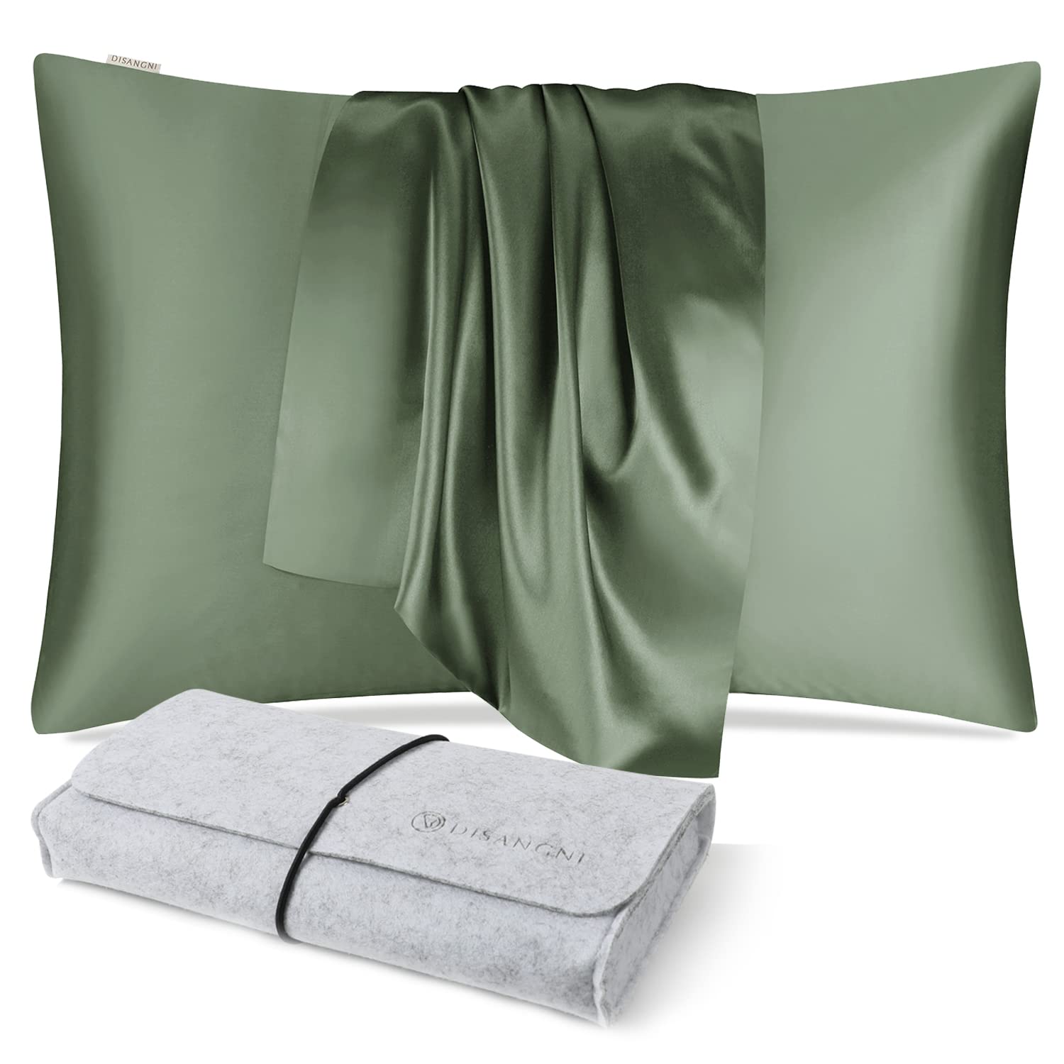 DISANGNI 100% Natural Mulberry Silk Pillow case for Hair and Skin with Hidden Zipper 22 Momme Both Sides Real Silk Pillow Case (1pc 40x70cm, Green)