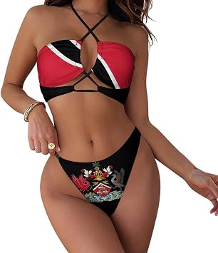 Linkasi Trinidad and Tobago Flag New Womens Sexy Bikini Halter Neck Triangle Bikini Two-Piece Set Trinidad and Tobago Flag