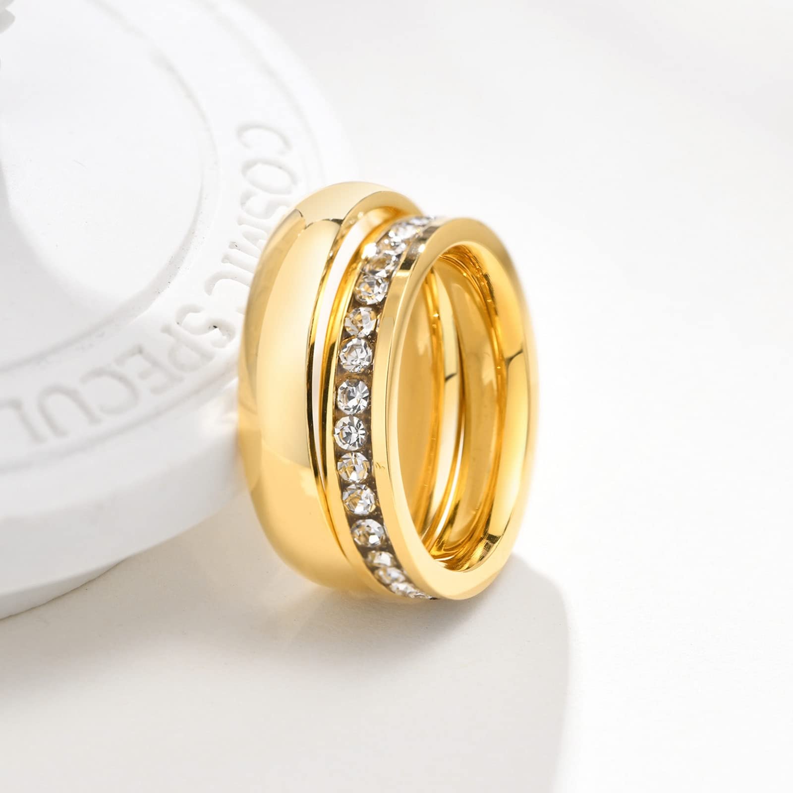 Feng Shui， Individueller Ring für Damen und Herren, Ehering-Set aus Edelstahl für Paare, Größe L 1/2 bis Z 1/2, 4 mm Goldring mit Zirkonia