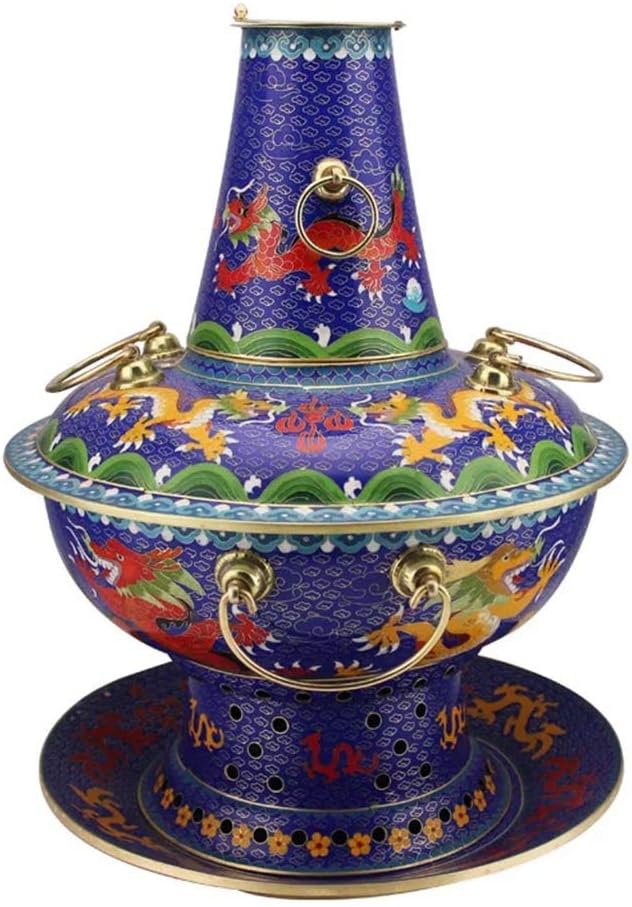 Beijing Hot Pot Old Peking Red Copper Hotpot Chinese Tranditional Cloisonne Charcoal Old Hotpot(A,32/12.6")