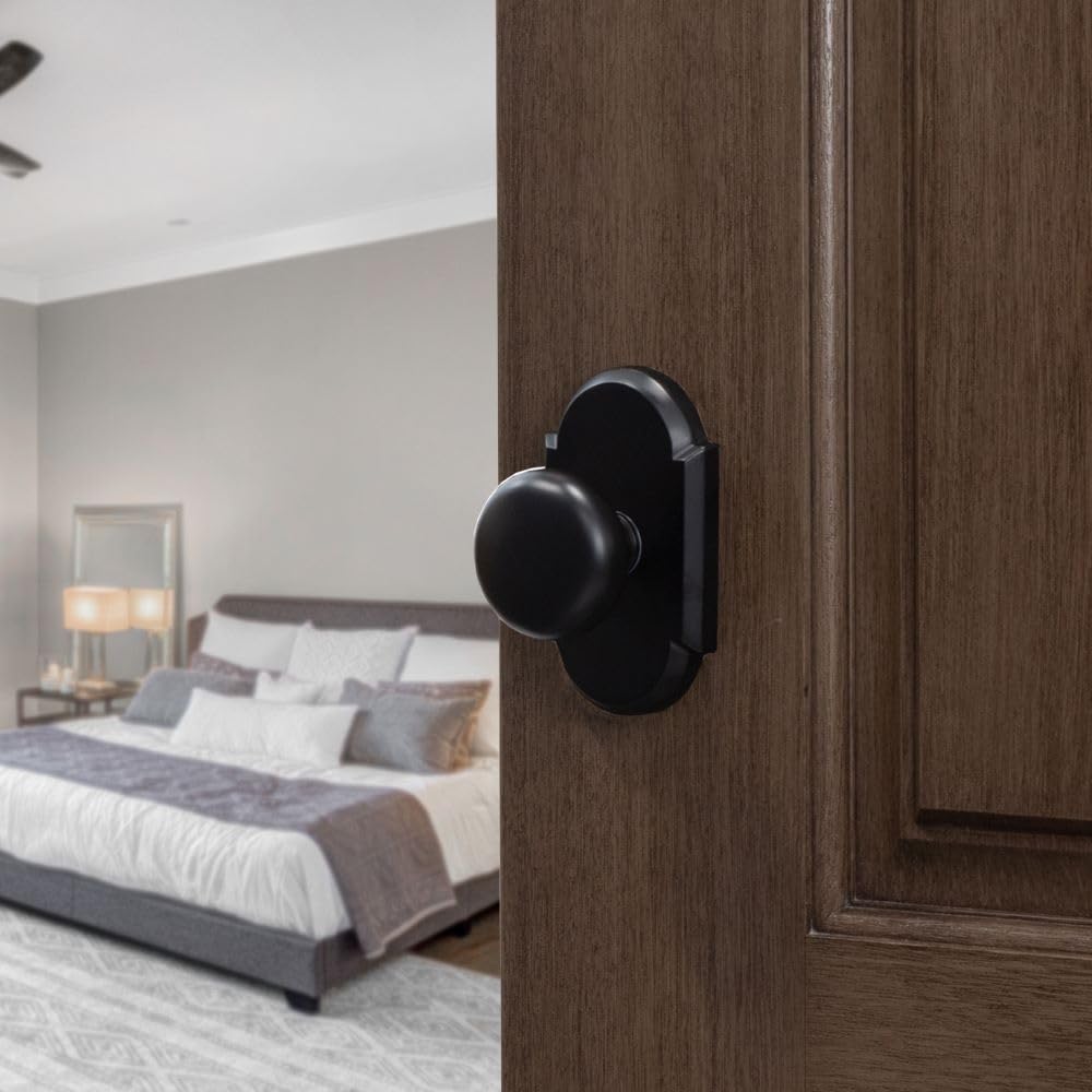Delaney Hardware Bravura 906 Macon Knob Passage Lockset with Modern Arched Trim Scratch Resistant Door Knob for Hallway/Office, Matte Black