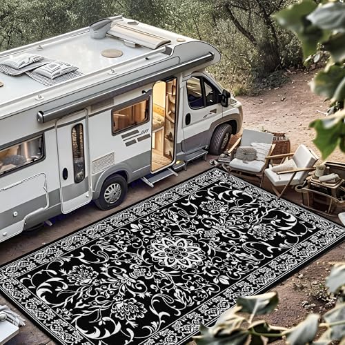 Onelike 9x18' Outdoor Plastic Straw Rug Patio Rug Waterproof Design Non-Slip & Easy to Clean Perfect for Garden, Porch, Balcony, Camping, RV Trip, Deck, Black