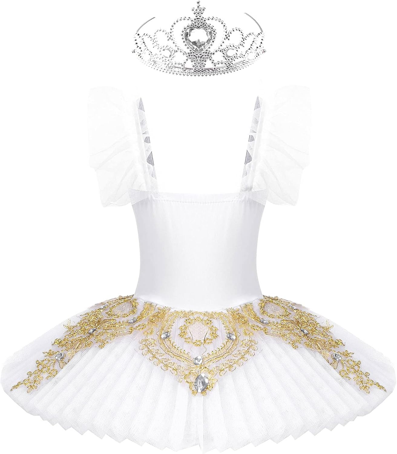 Girls Ballet Dance Dress Sparkle Lace Swan Lake Tutu Princess Ballerina Camisole Skirted Leotard with Crown