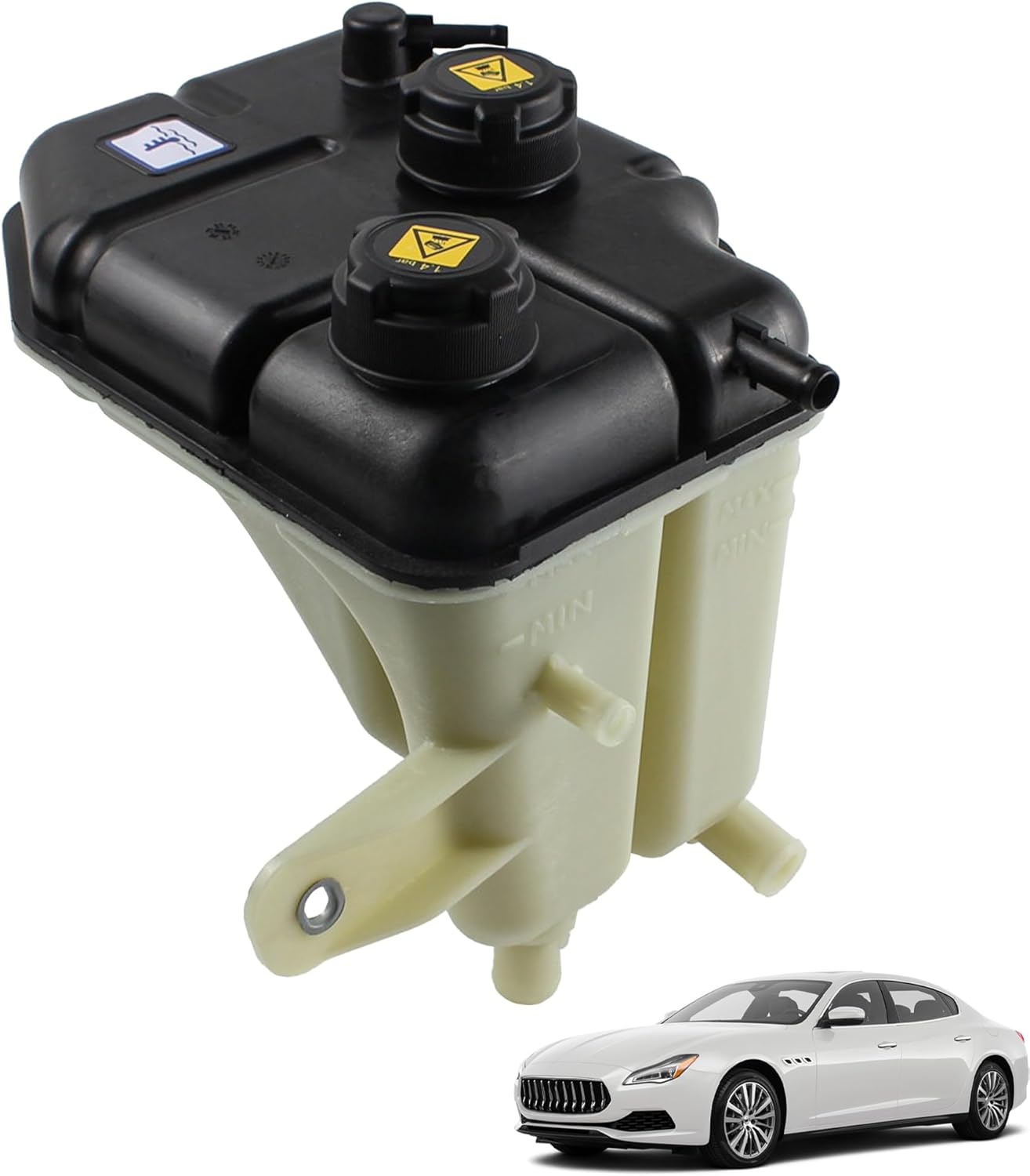 Engine Radiator Coolant Overflow Reservoir Tank With Cap Compatible With 2013-2019 Maserati Ghibli Levante Quattroporte V6 V8 3.0L 3.8L 4.7L Replaces 670031651