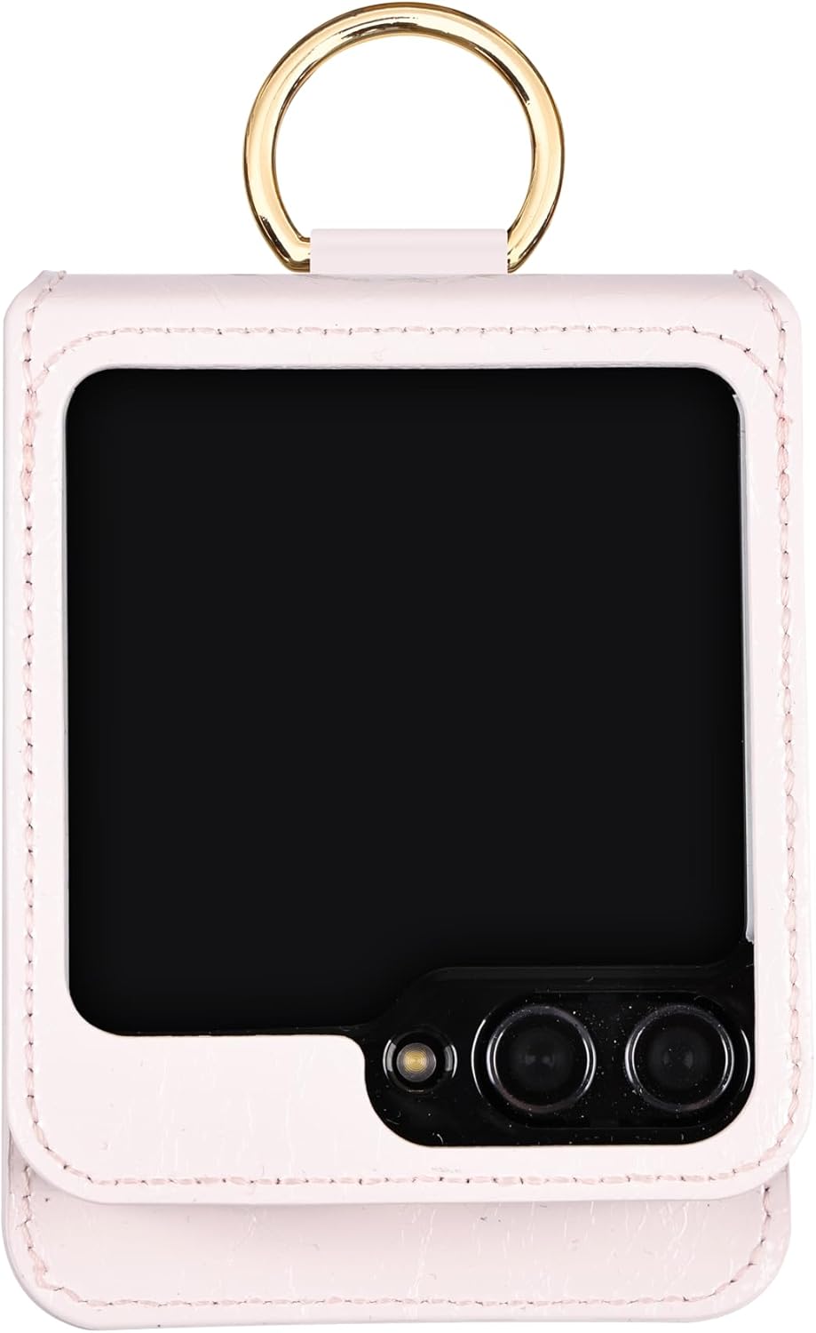 [BeYourSanta] Galaxy Z Flip 5 Case Mars Yard with Card Holder, Camera Cover, and Hinge Protection - Genuine Leather | Ring Holder (Blossom Pink, Card Holder : 3 Slots)