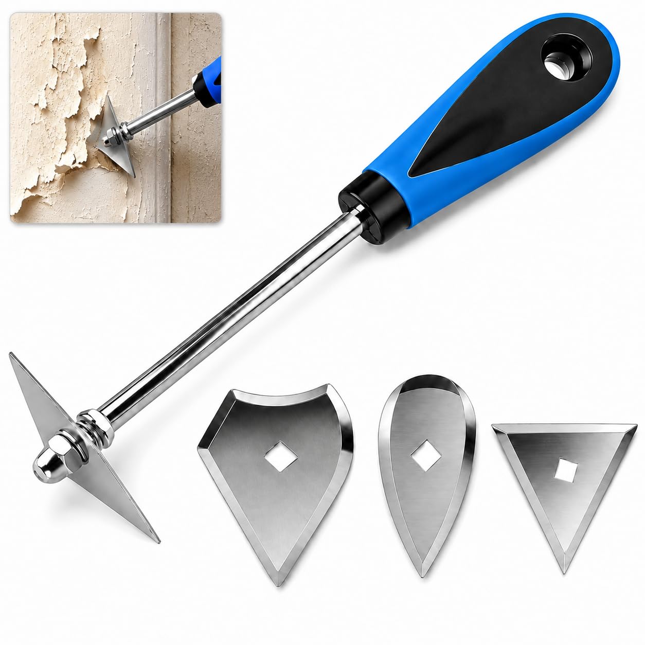 Paint Scraper Tool, 3 Replaceable Stainless Steel Heads for Wood & Varnish