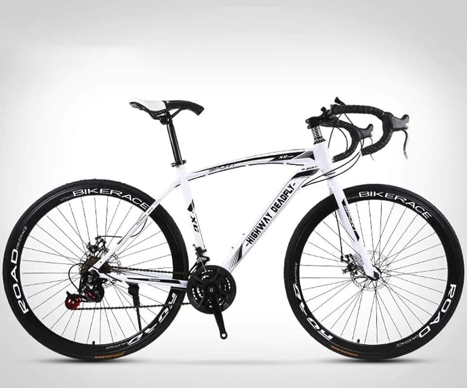 MU 26 Pouces Vélo de Route, 24 Vitesses Vélos, Double Frein À Disque, Cadre En Acier Au Carbone À Haute, Route de Vélos de Course, Pour Hommes Et Femmes Adultes Seulement,Blanc
