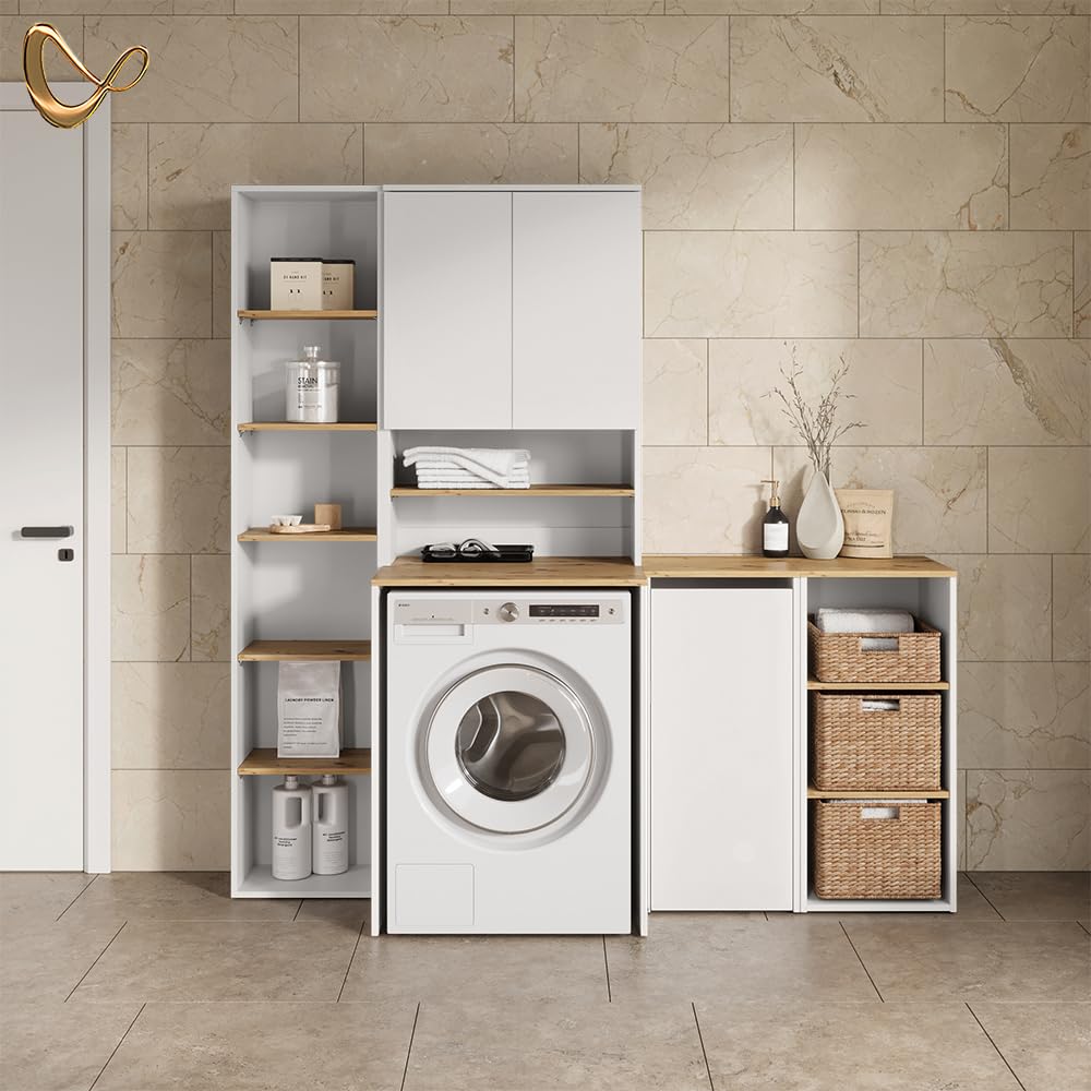 Livinity Waschmaschinenschrank Paolina, Weiß/Artisan, 68 x 88.2 cm 2 Teile mit Regal
