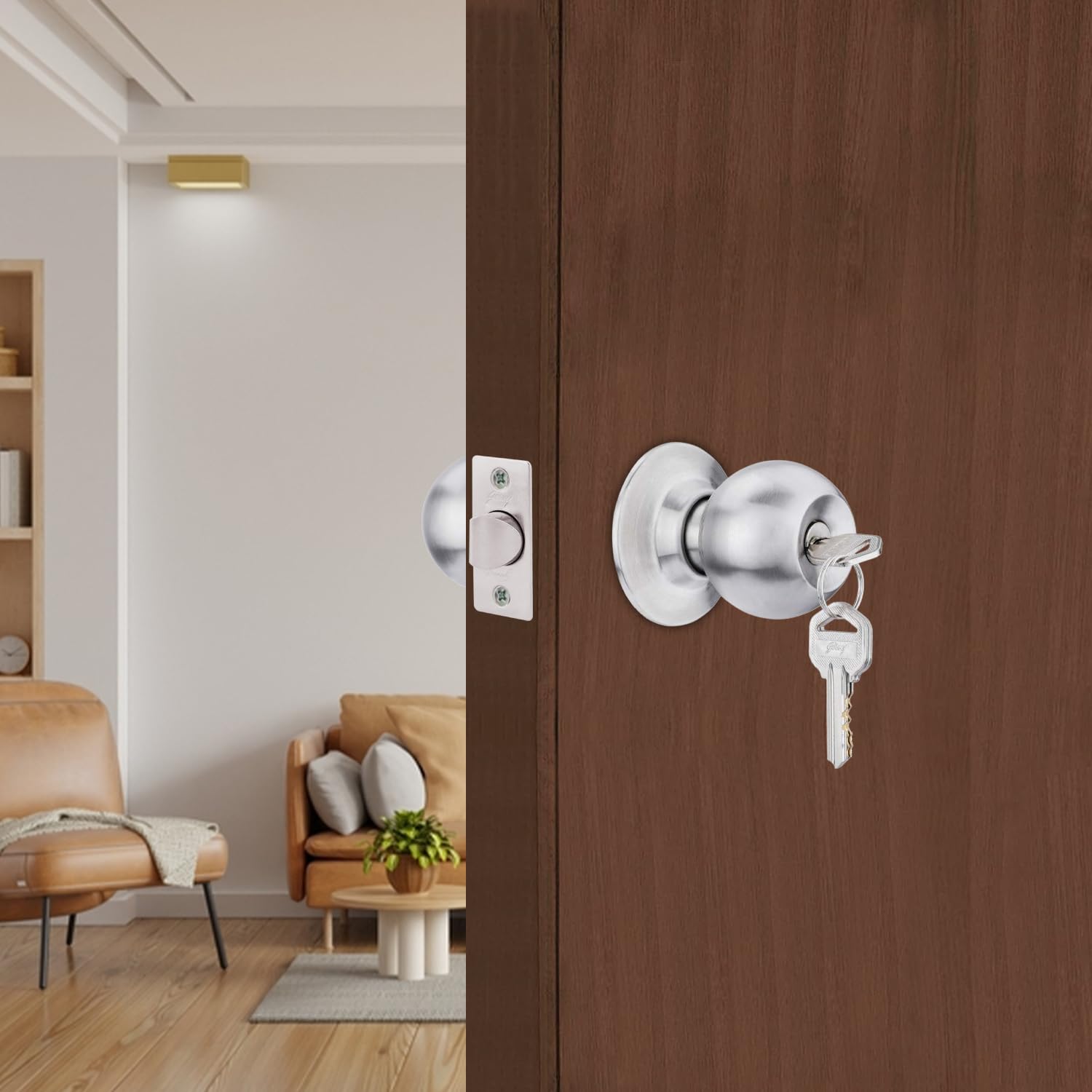 Godrej Cylindrical Lock | with 3 Keys | Classic Range | for Bedroom Door, Internal Wooden Door | 6cm (60mm) Backset | Suitable for Left/Right Handed & Inside/Outside Opening | 5 Years Warranty — Amazon image 2