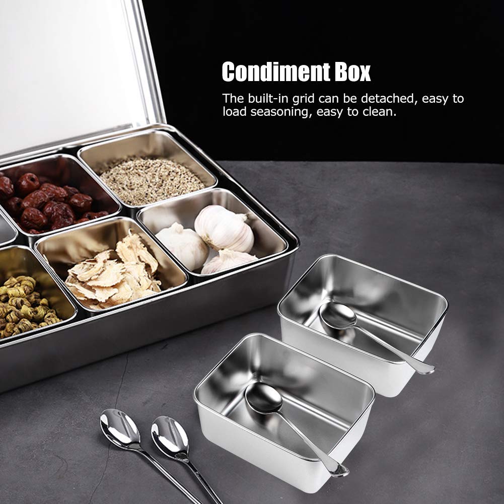 Scatola per Spezie Acciaio Inox, 8 Scomparti Rimovibili Multiuso per, Contenitore Condimenti con Coperchio Antipolvere, Set Completo per Spezie Snack Farina Frigorifero