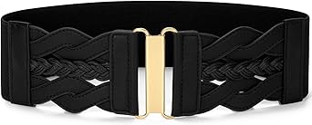 SANSTHS Vintage Stretchy Belt for Women, Womens Wide Elastic Belts for Dresses Coats, Fashion Womens Belts with Gold Buckle