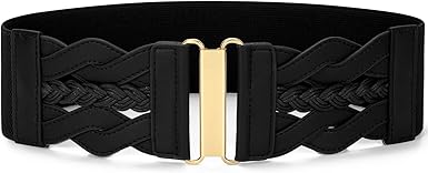 SANSTHS Vintage Stretchy Belt for Women, Womens Wide Elastic Belts for Dresses Coats, Fashion Womens Belts with Gold Buckle
