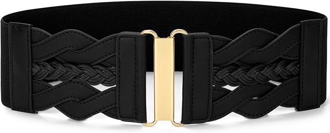 SANSTHS Vintage Stretchy Belt for Women, Womens Wide Elastic Belts for Dresses Coats, Fashion Womens Belts with Gold Buckle