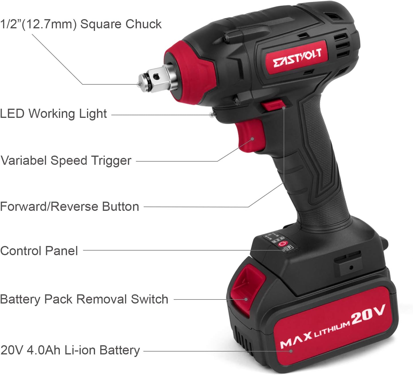 Best Deal Cheap 🛒 20V Max Cordless Impact Wrench, EASTVOLT Brushless Motor with 1/2 Inch Chuck, Max Torque 221ft.lbs, 2 Torque Settings, Fast Charger, 4.0Ah Lithium-ion Battery, 4 Pcs Driver Impact Sockets, EVIW2001B