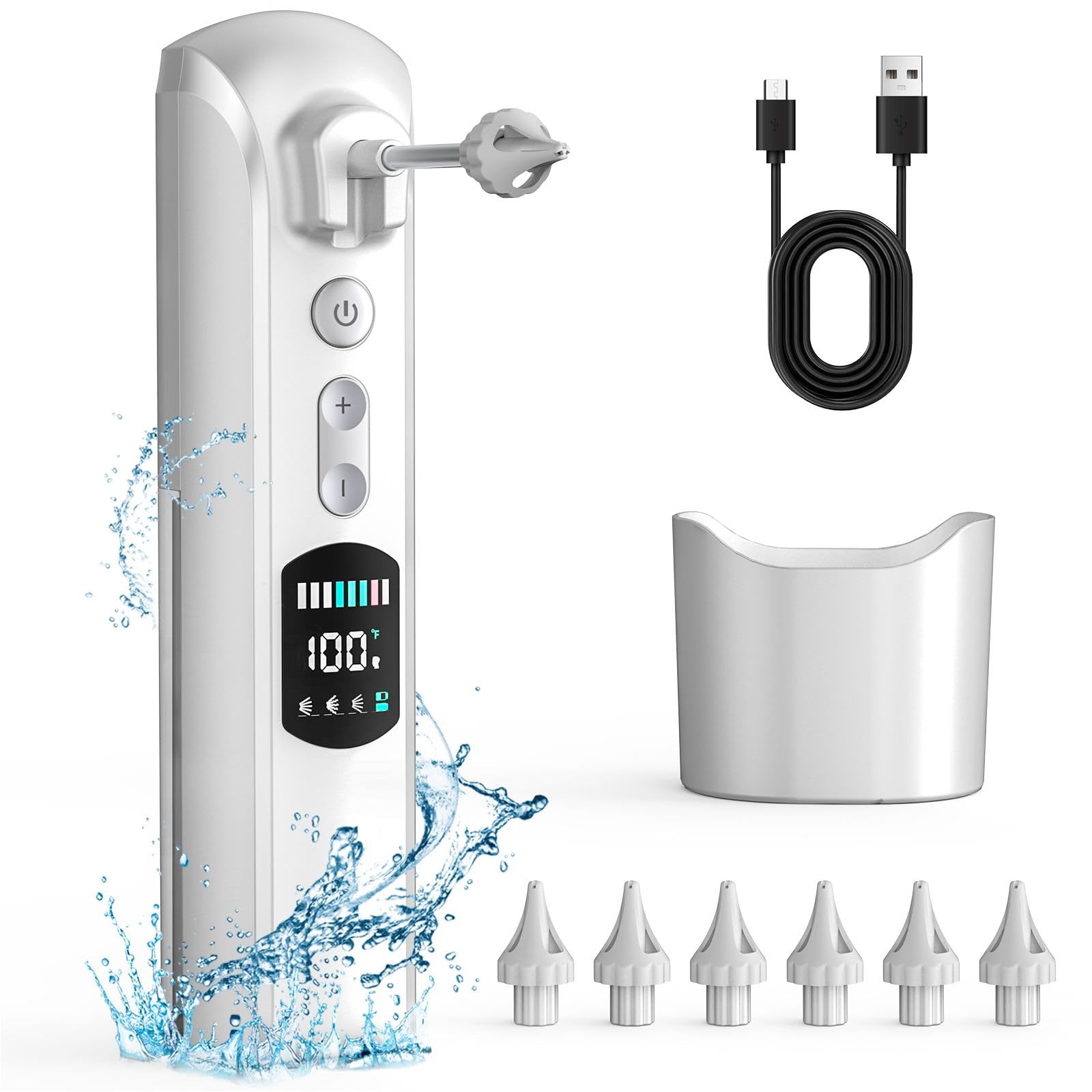 Water Ear Wax Removal Kit - Electric Ear Cleaner with LED Display, Ear Irrigation Kit Tool for Adults & Kids - Clear Wax Ear Built Up, 8 Pressure Settings & 6 Tips