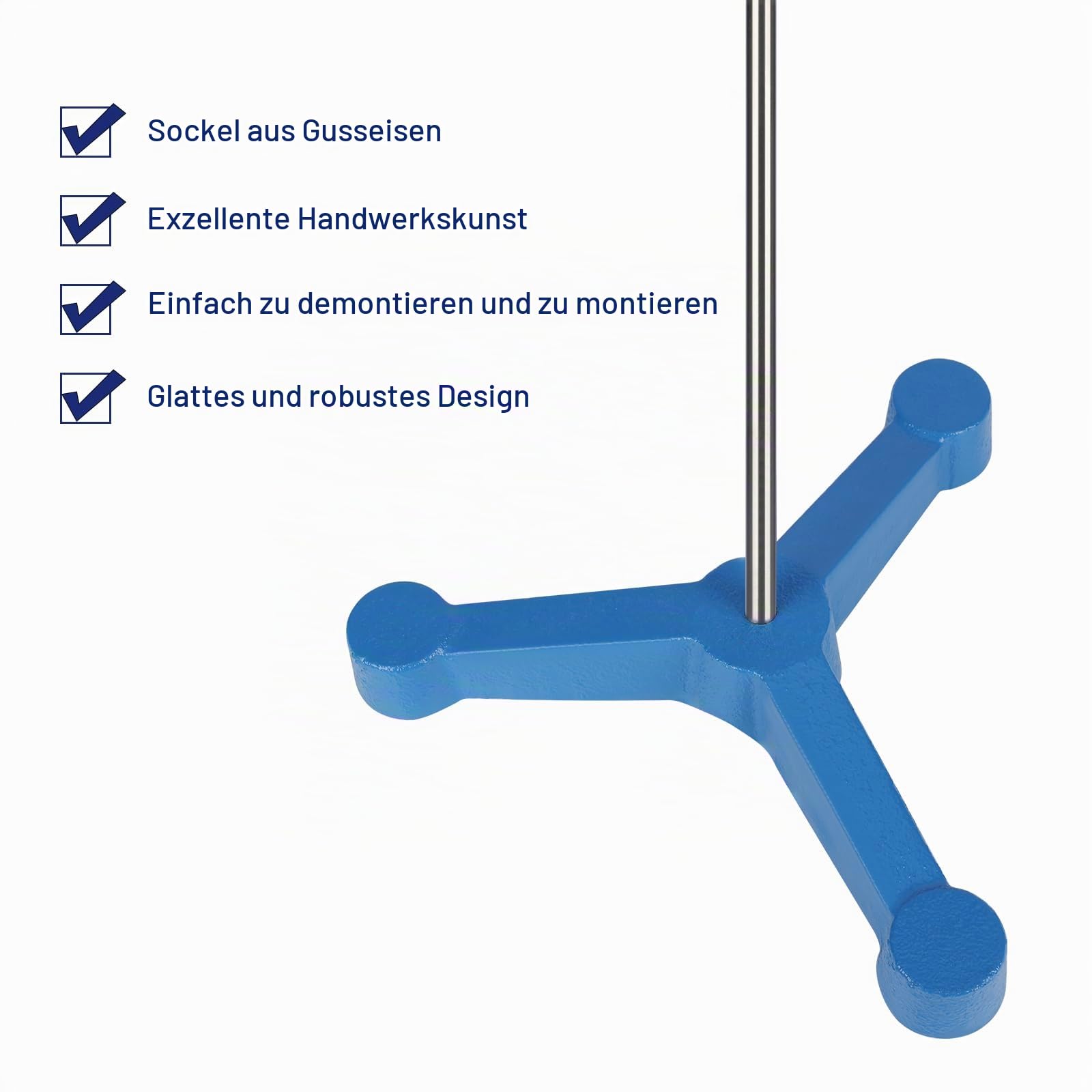 Labasics Dreieckiger Stativsockel mit Langem Stab, Robuster Edelstahl Laborständer für Stabilen Versuchsaufbau, Ideal zur Unterstützung von Laborausrüstung und Glaswaren, 135 mm