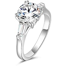 espere Sterling Silver 2 Carat CZ Baguette Round Solitaire Engagement Ring Bridal Wedding Jewelry