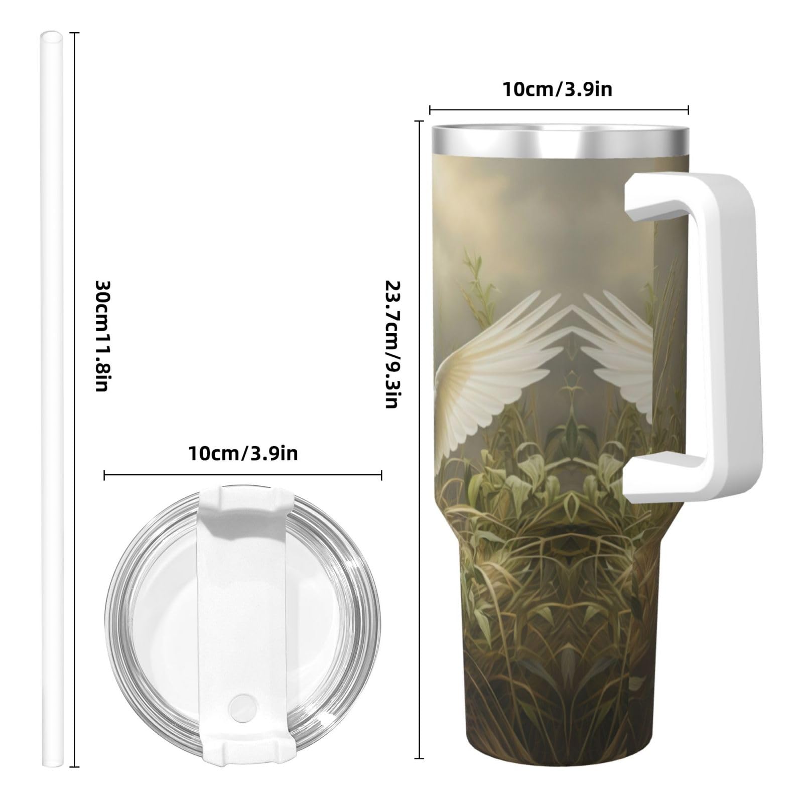 Grass and Dove Wasserflasche aus Edelstahl, doppelwandig, isoliert, mit Griff und Strohhalm-Deckel, 1,2 l