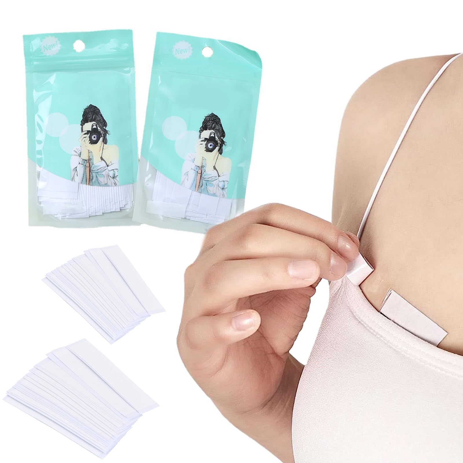 Nastro Biadesivo Trasparente Per Abiti - 72 Pezzi Ipoallergenico Per Reggiseni E Orli - Foto 4