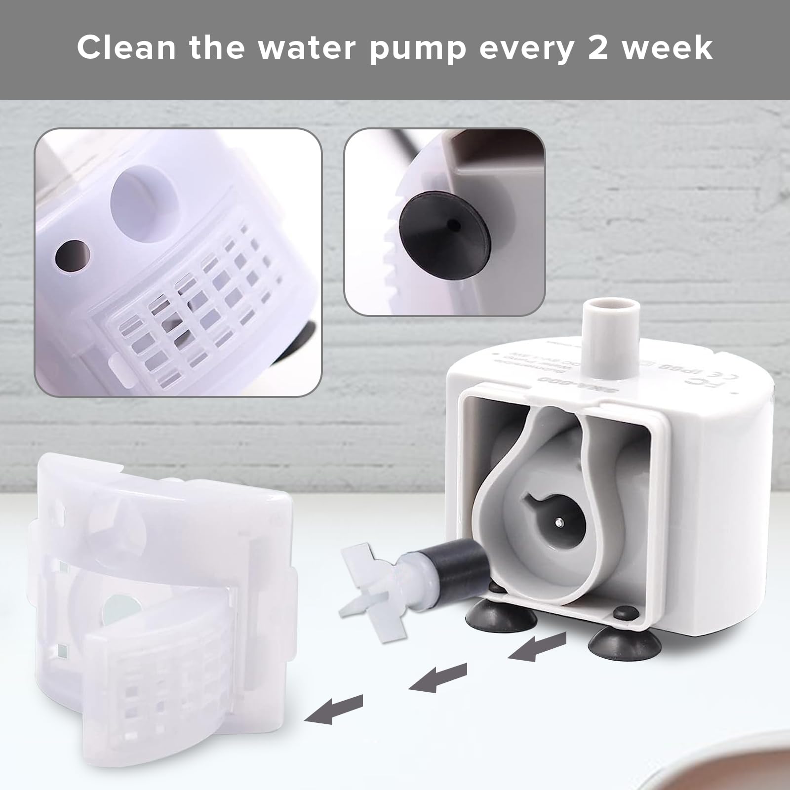PEKTACO Cat Water Fountain Replacement Water Pump for 3.2L/108oz Automatic Stainless Steel Pet Fountain - image 3