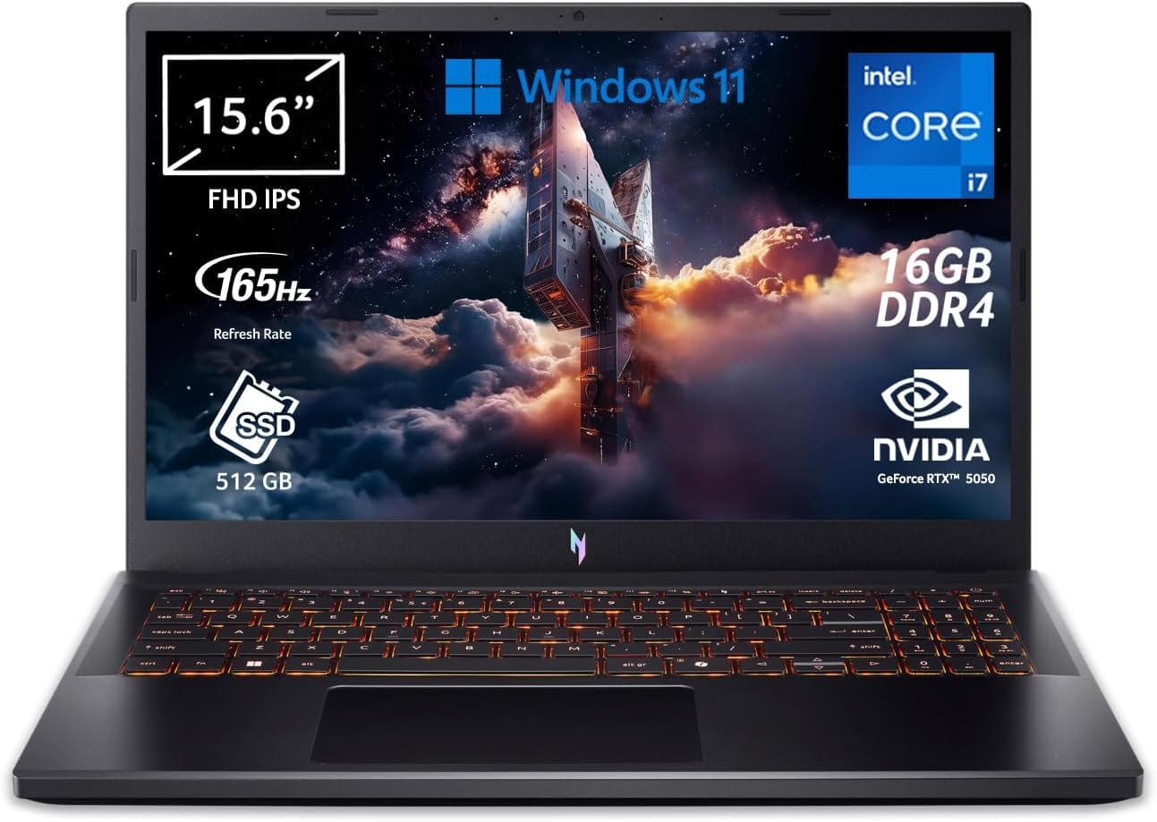 Acer Nitro V 15 I PC Portable Gaming 15.6" FHD 165Hz I Intel Core i7-13620H 13è gén. I NVIDIA GeForce RTX 5050 I 16Go RAM I 512Go SSD I Windows 11 Home I Noir I Clavier FR AZERTY I ANV15-52-76H1