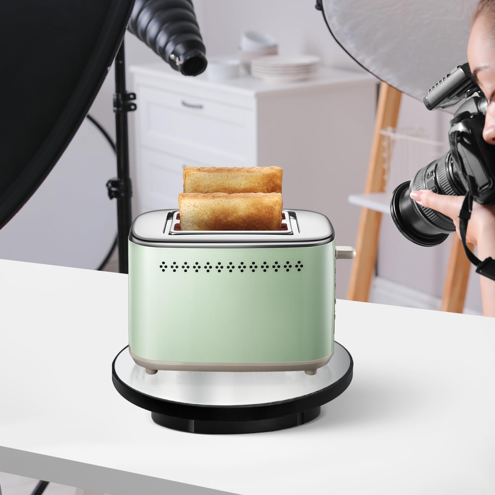 Sharplace Elektrischer drehbarer Drehteller für Fotografie, 360 Grad Drehbar Display Ständer, Motorisierter Drehteller mit Fernbedienung für Produktanzeige, Schmuck, Uhren, 3D Modelle, Schwarz-Spiegel