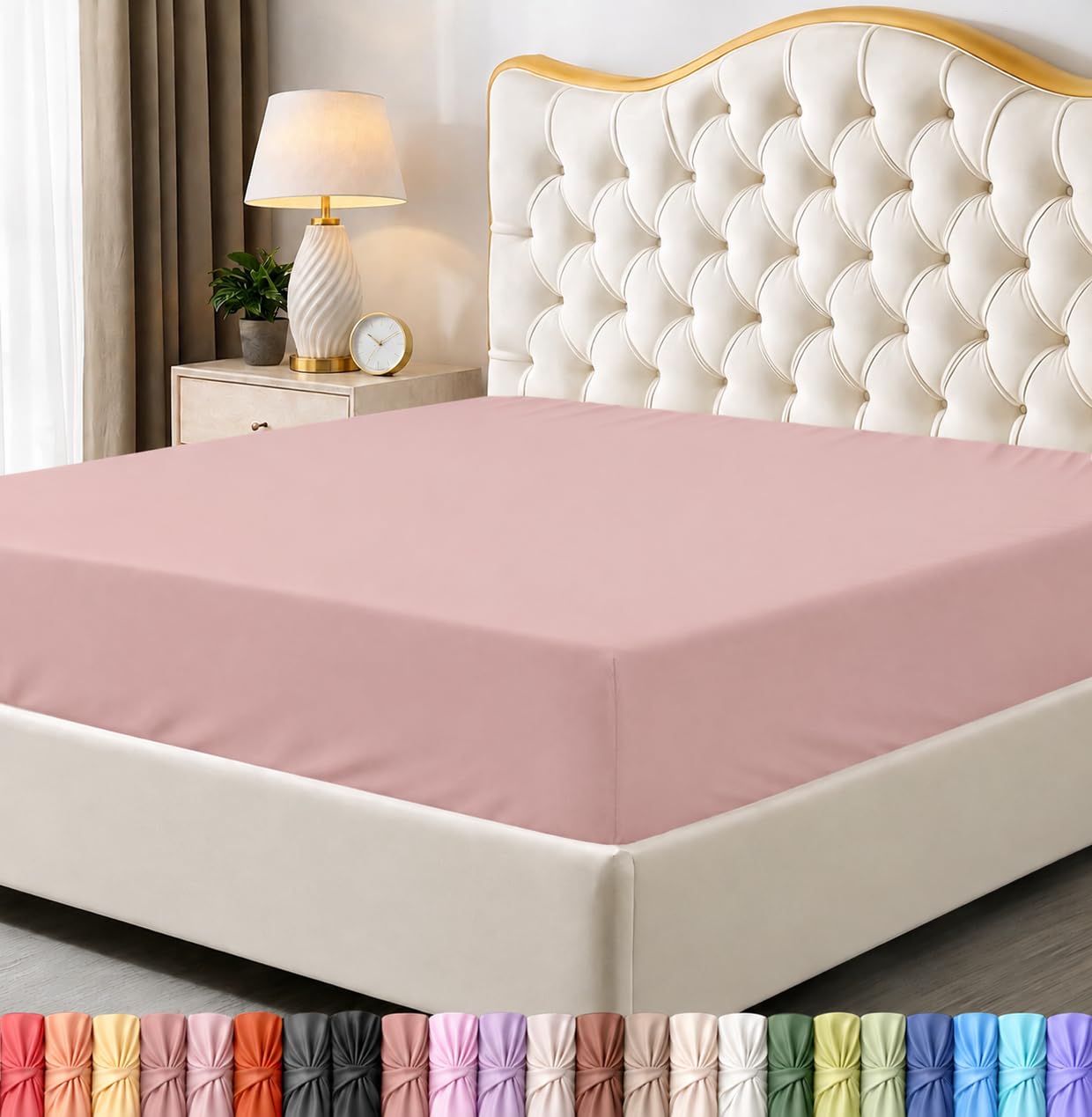 Queen Fitted Sheet, Ultra Soft Fits Up to 15 Inch Deep Pocket, Tea Pink — image 1