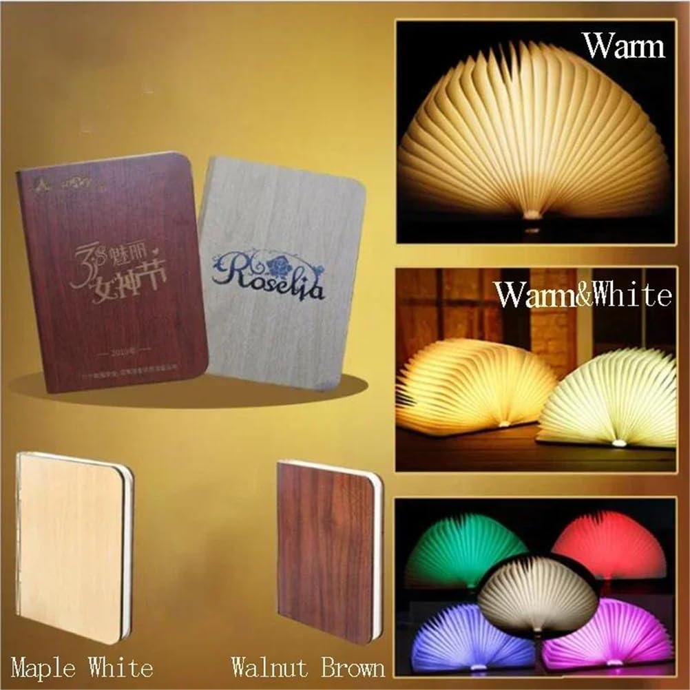 Brown 3 colors,kreatywna, składana lampka nocna led 3d rgb z ładowaniem usb, drewniana lampka do czytania, dekoracja biurka, lampka stołowa na prezent urodzinowy dla dziecka