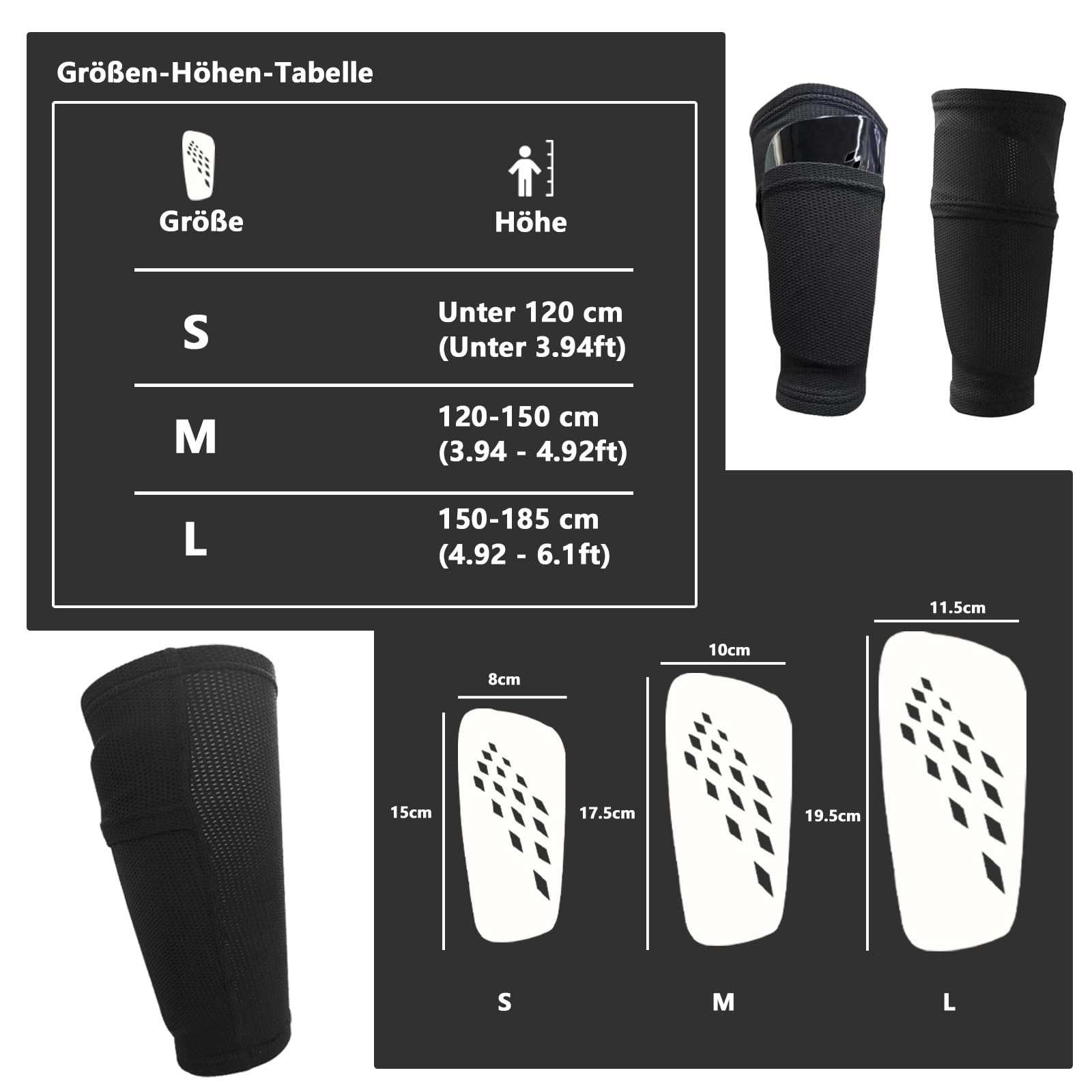 Espinilleras Futbol, 2 Pares, Apto para Adultos y niños, con Bolsillo optimizado